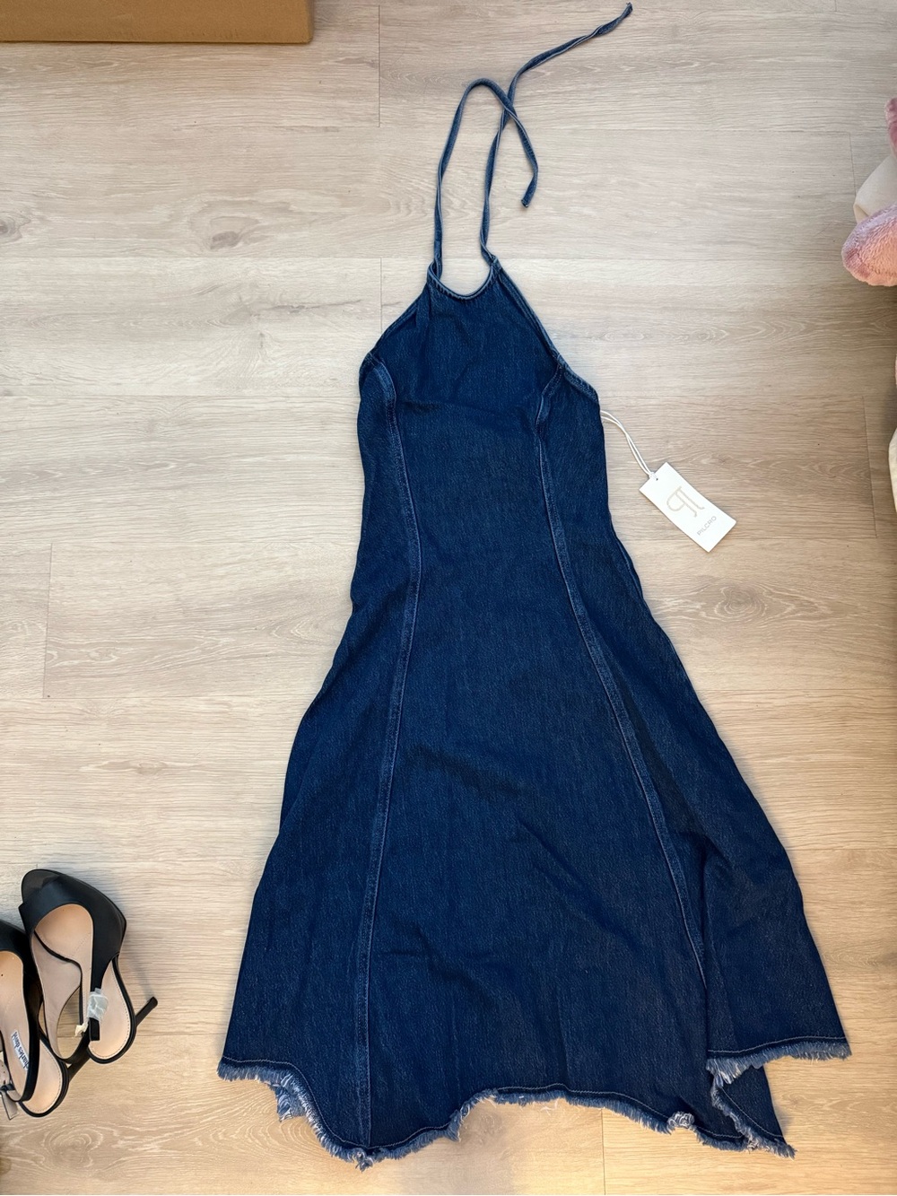 NWT XXS petite PILCRO DENIM HALTER HANKY HEM MIDI DRESS - Picture 4 of 8